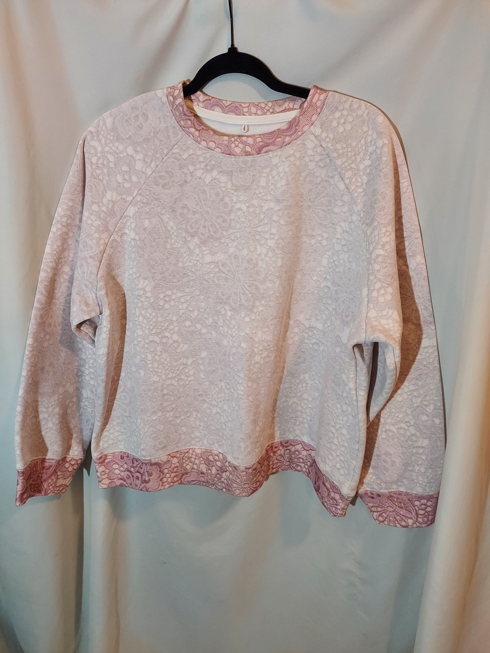 Cynthia Rowley Pink Lace Trompe L’oeil Print Sweatshirt - EUC